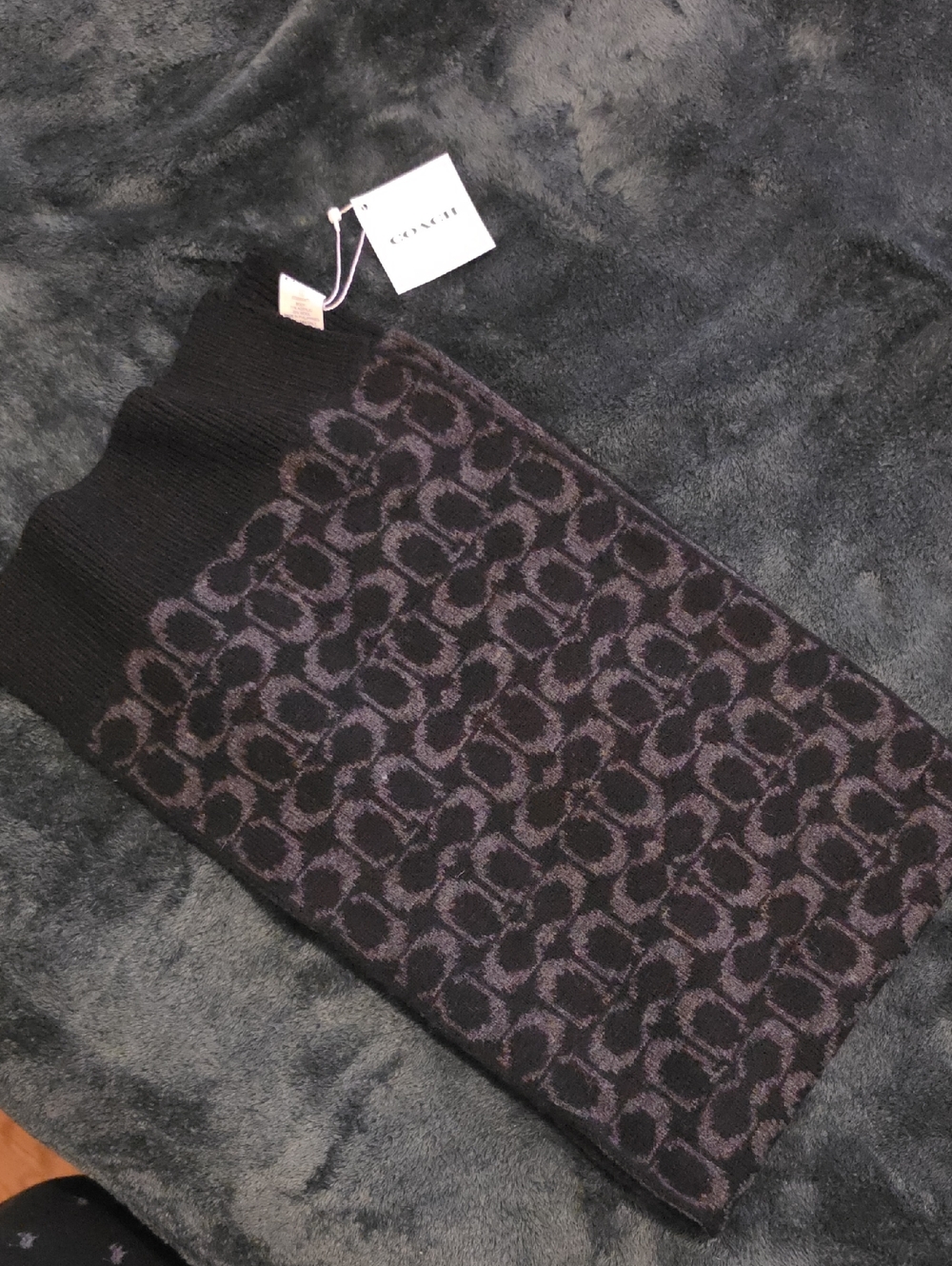 Coach Black and Purple Signature Knit Scarf